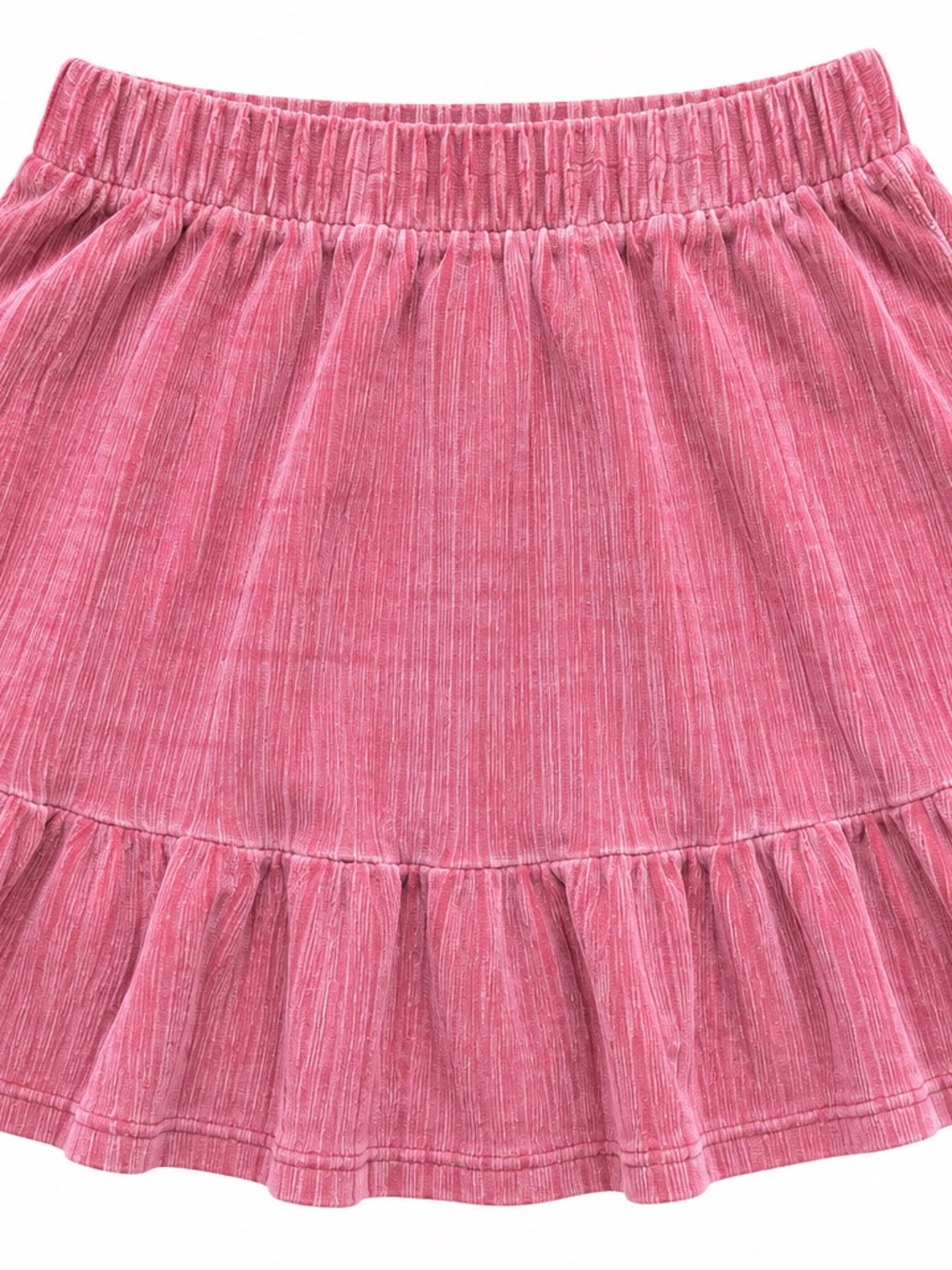 Girls, Preteen, or Teen Pink Corduroy Texture Elastic-Waist Skirt with Ruffle